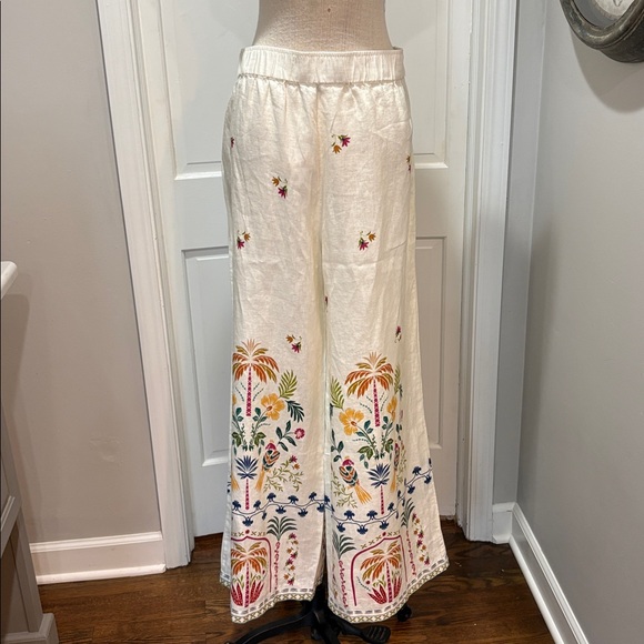 Johnny Was sz  XXL cream 100% linen wide leg pull on elastic waist pants NWT - Picture 8 of 12